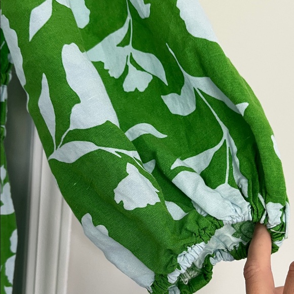 Kate Spade NY x Target Rose Linen Maxi Dress 1X Green /Blue Long Sleeve Dress - Picture 5 of 11